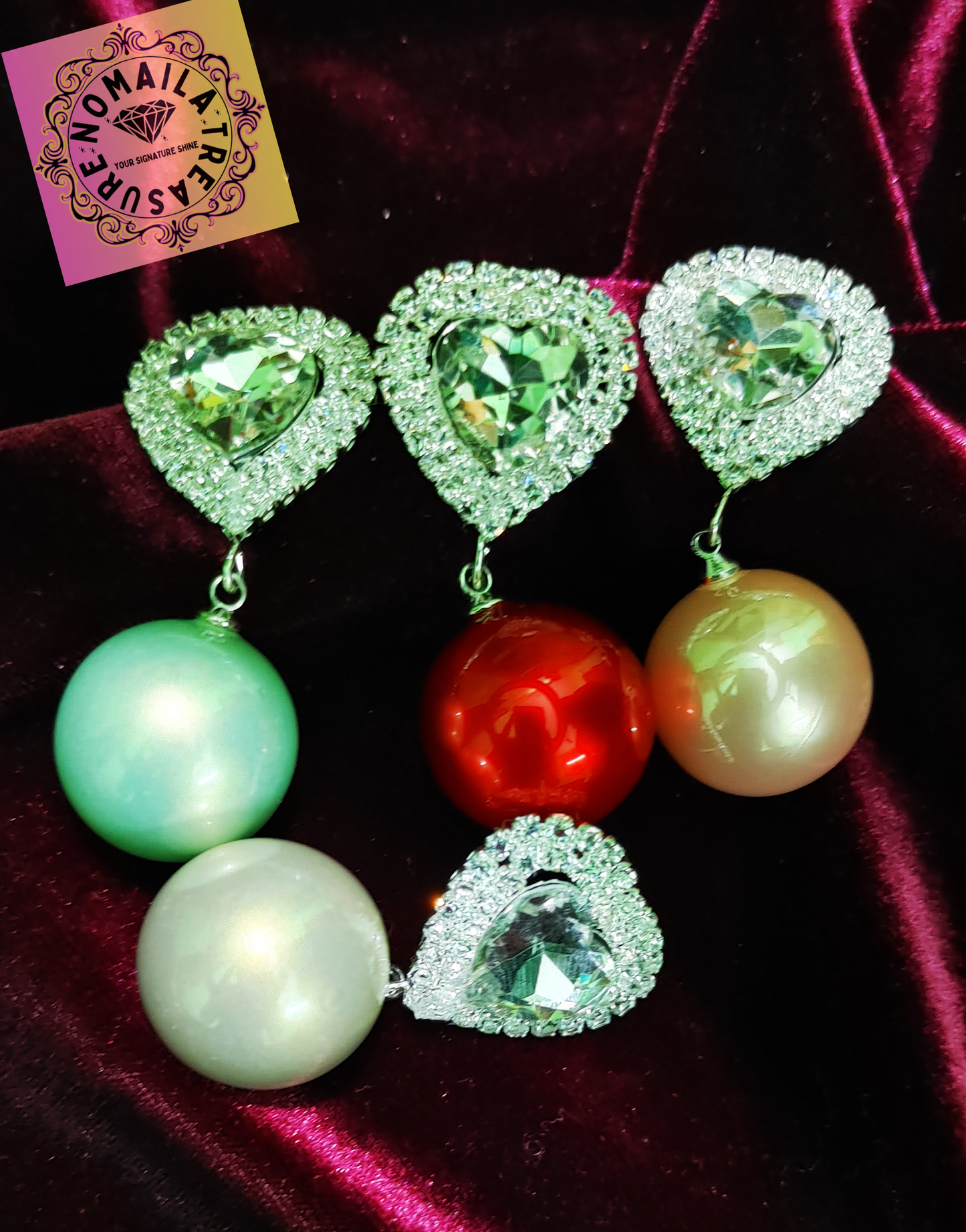 Crystal Heart Earring With Drop Down Pearl D-1003