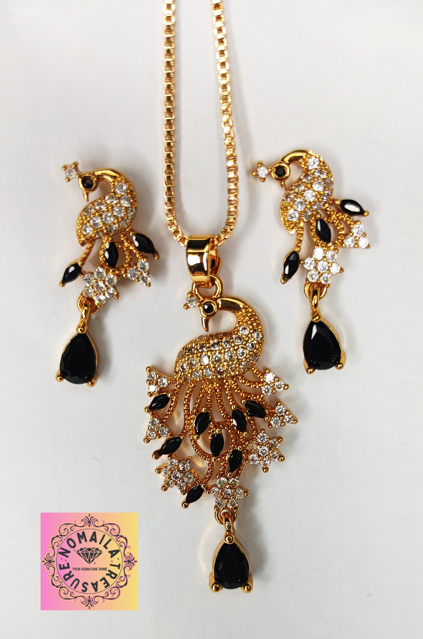 Peacock (Moor) Black Zircon Necklace D-3002