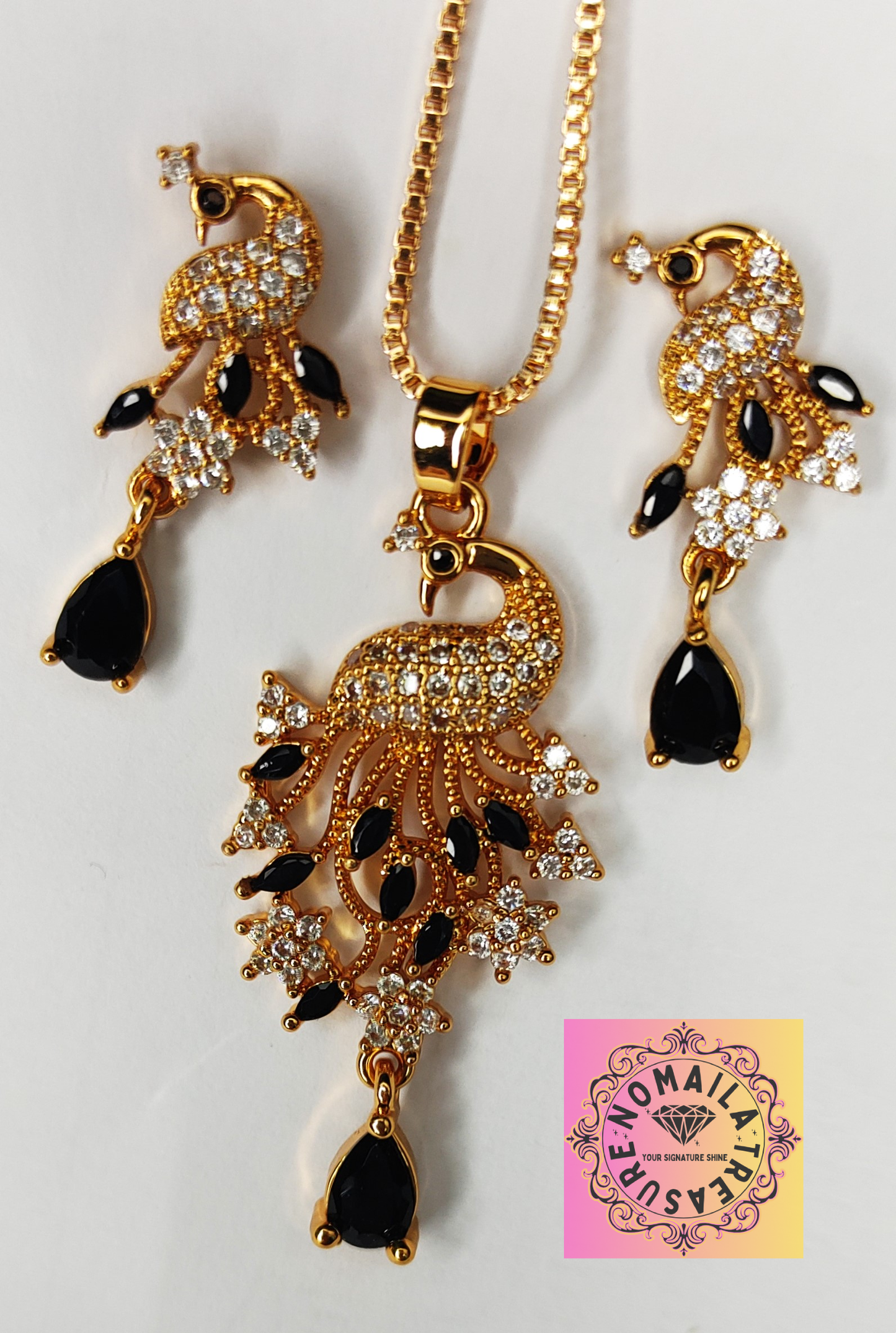 Peacock (Moor) Black Zircon Necklace D-3002