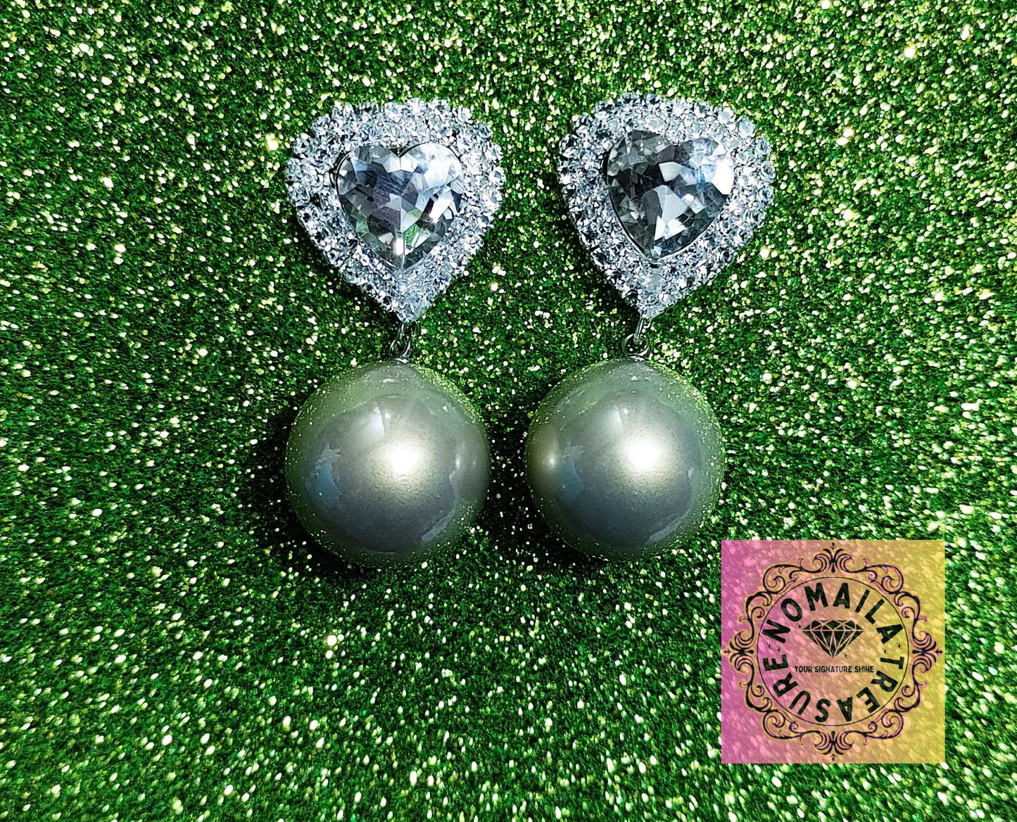 Crystal Heart Earring With Drop Down Pearl D-1003