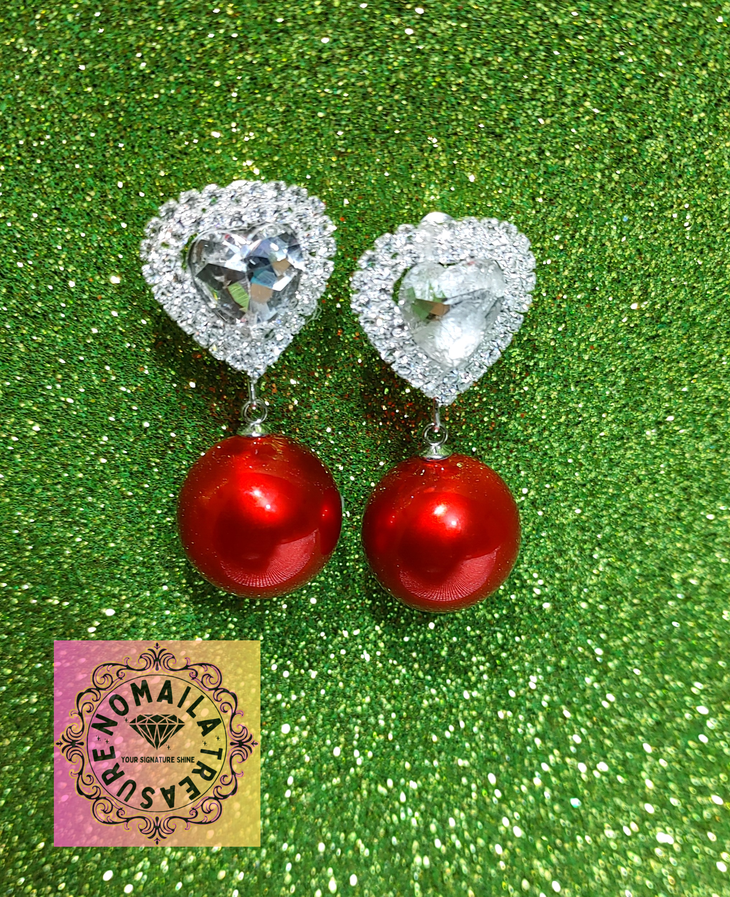 Crystal Heart Earring With Drop Down Pearl D-1003