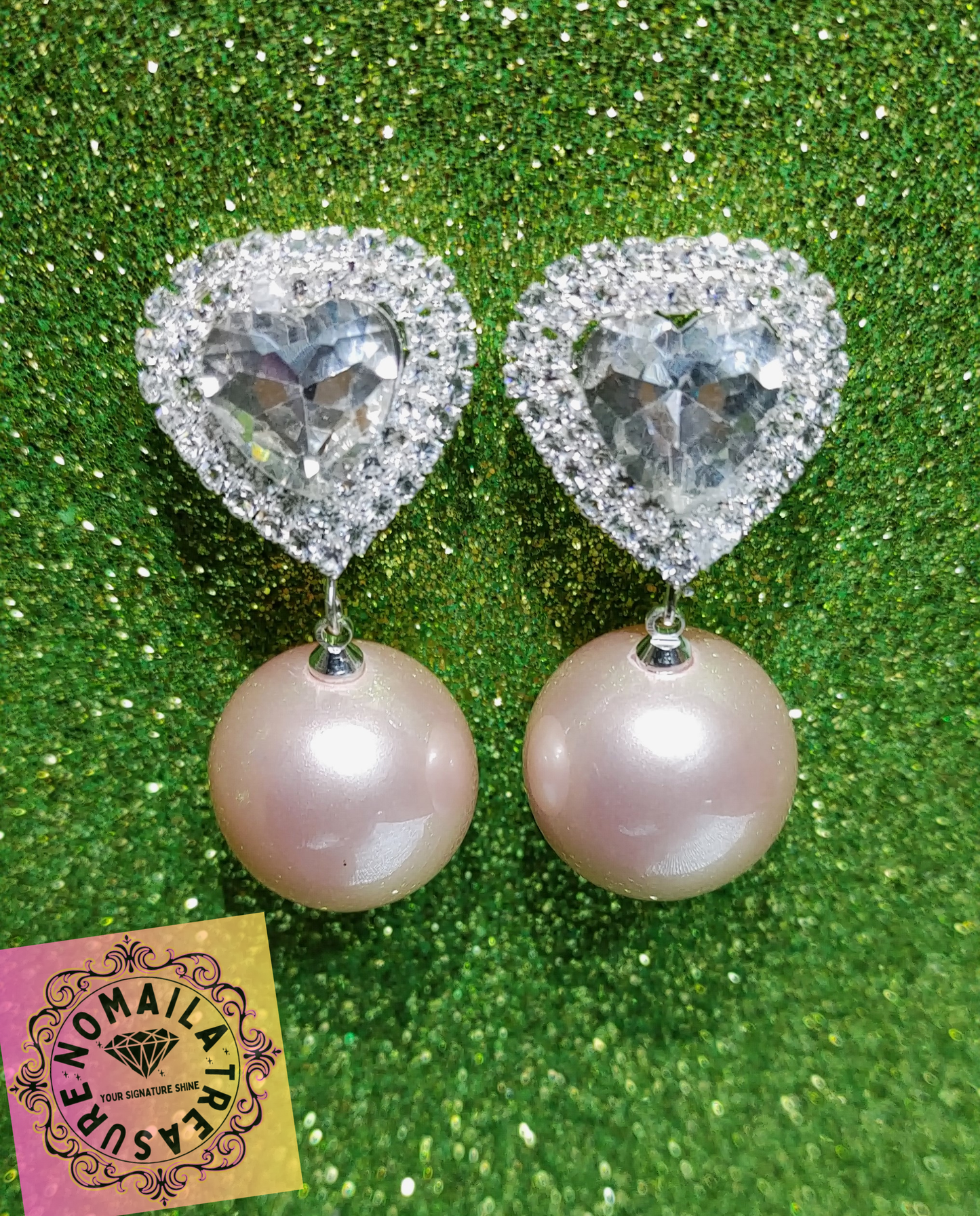 Crystal Heart Earring With Drop Down Pearl D-1003