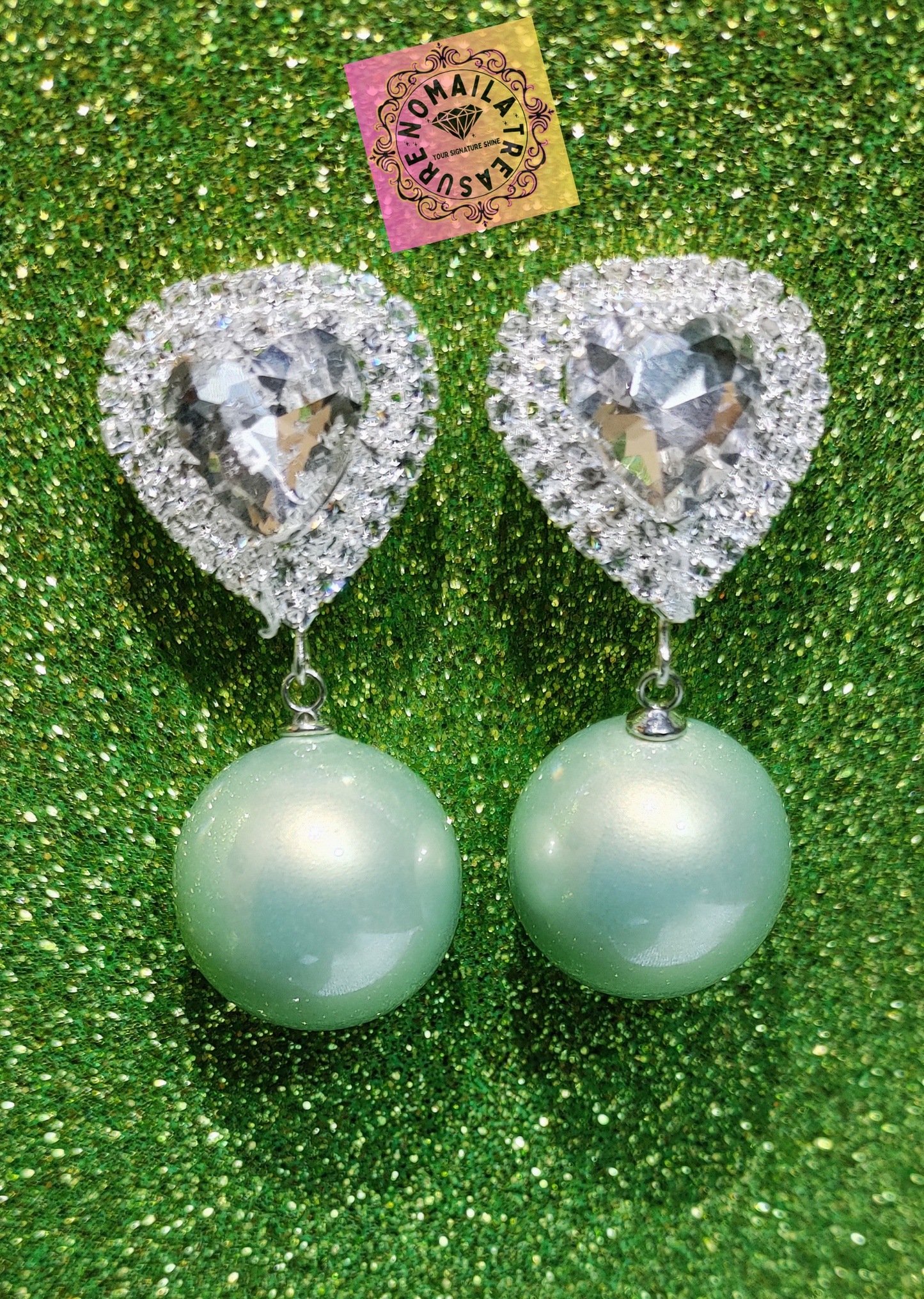 Crystal Heart Earring With Drop Down Pearl D-1003