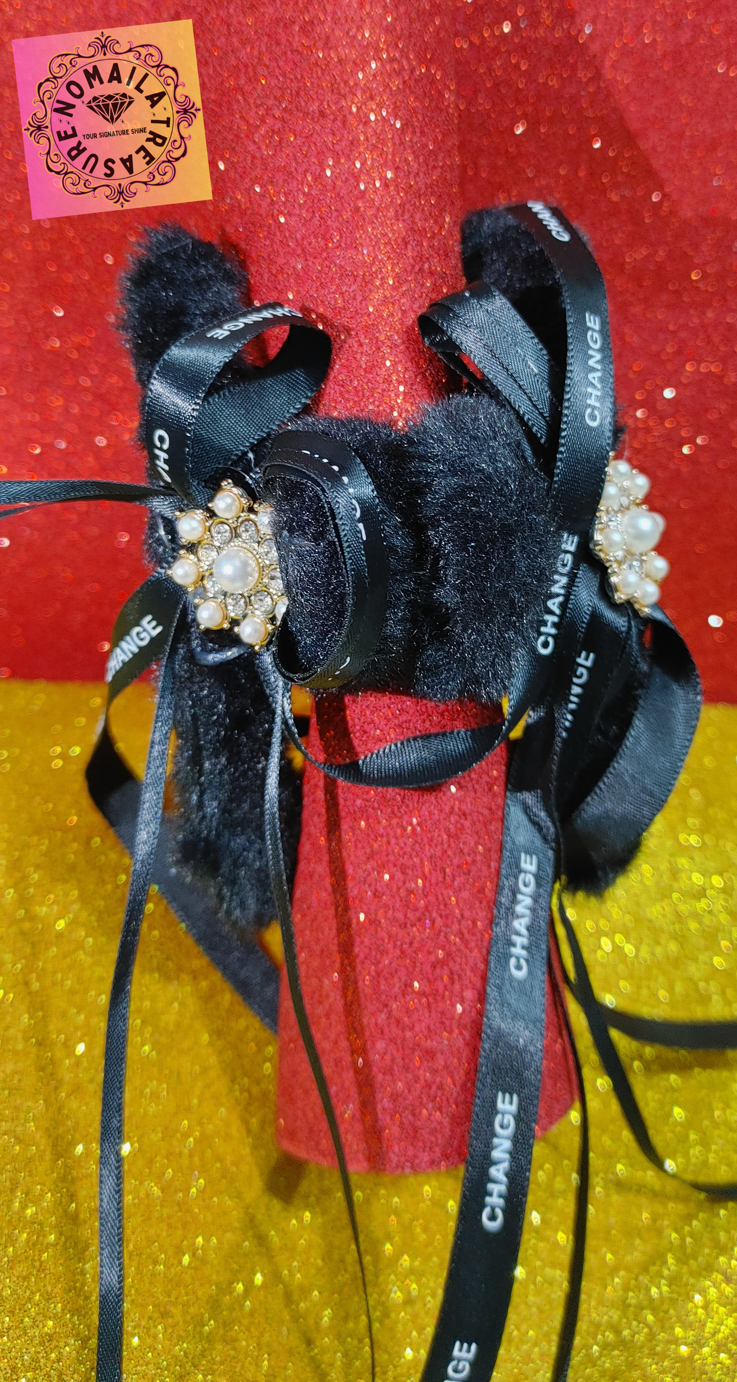 Furry Hair Claw With Ribbon Tie Tassel D-6001